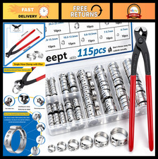 115Pcs 10-Sizes Stainless Steel Hose Clamps Kit with Pincer Tool, 6-28.6mm