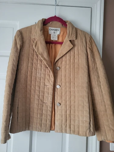 Giacca blazer Chanel bellissima firmata beige trapuntata pelle scamosciata 00T taglia 36