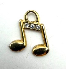 Gold Tone Music Note Charm Pendant Rhinestone Accent Musical Jewelry 1 Inch