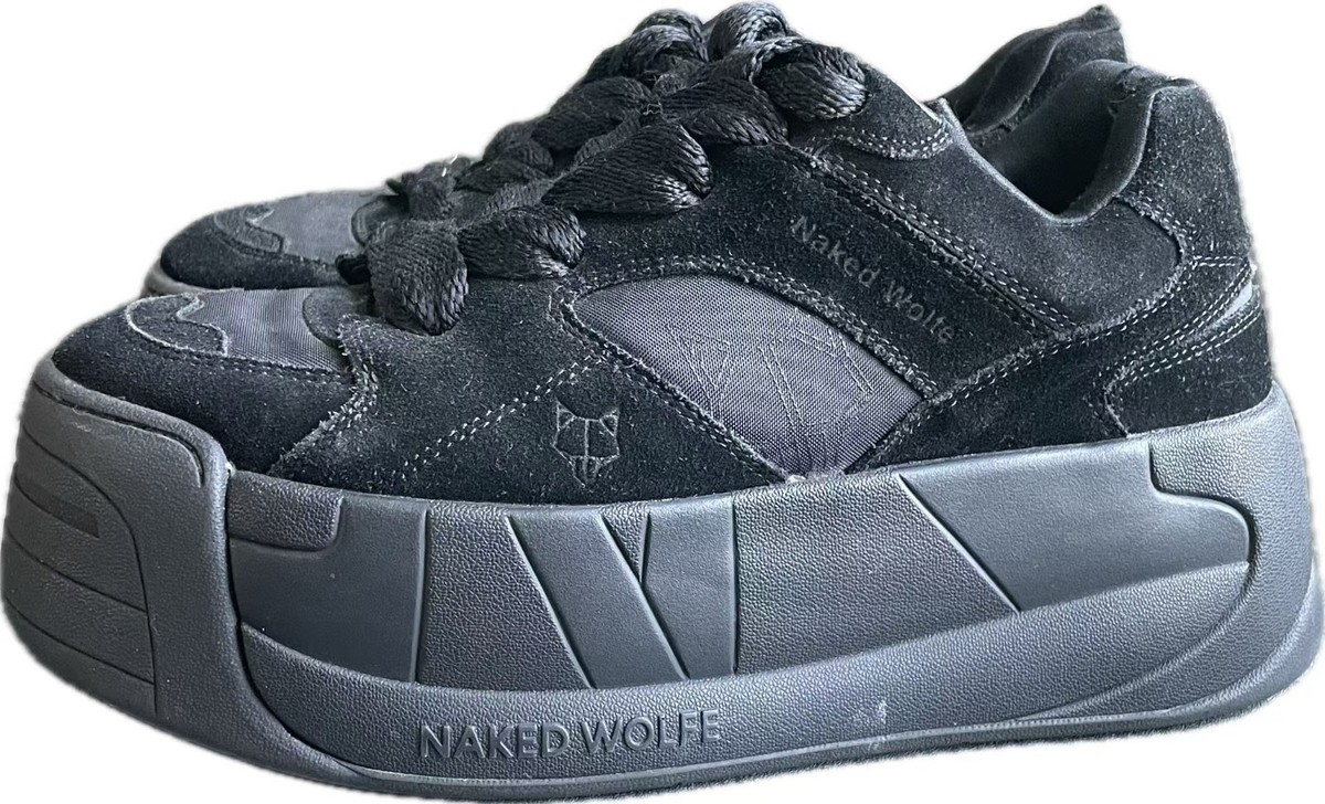Naked Wolfe Snatch Double Black Leather Platform Sneakers EU 41 US