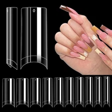 LIONVISON 500PCS No C Curve Nail Tips, Long Square 10 Sizes Half Cover Straight 