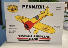 Pennzoil Vintage Die-Cast Airplane Bank 1992 Spec Cast Limited Model “R” NIB New