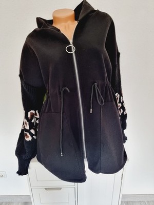 Italy Damen Strickjacke /Mantel NEU 42 44  Leo Ärmel Schwarz Übergang