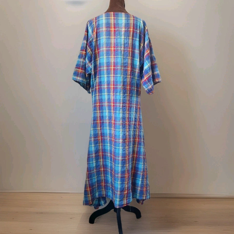 Vestido vintage a cuadros para mujer hecho a mano dobladillo asimétrico colorido ligero Foto 3 de 4