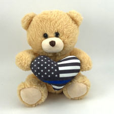 Thin Blue Line Plush Bear Holding Blue Black White Heart Police Support 7