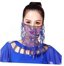 Face Veil with Sequins Beads Tribal Belly Dance Halloween One Size Royal Blue