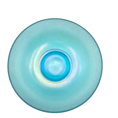 Stretch Glass Bowl Blue Iridescent Flare Design Vintage 8 3/4'' wide