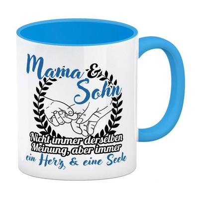 Mama und Sohn - ein Herz & eine Seele Kaffeebecher in hellblau