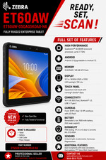 Zebra ET60AW-0SQAGSK0A0-NA ET60 Rugged Tablet...