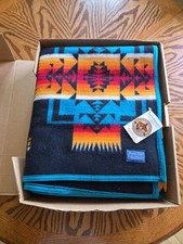 Pendleton Beaver State Chief Joseph Turquoise Wool Blanket 64x80" Aqua
