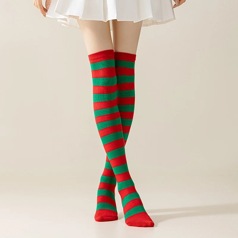 2x Damas COSPLAY Anime Rayas Navidad Pierna Larga Belleza Pierna Sobre Rodilla Calcetines Foto 2 de 4