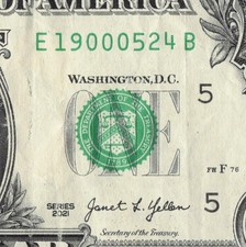 May 24th 1900 Birthday Note in the Serial Number $1 Dollar Bill E19000524B