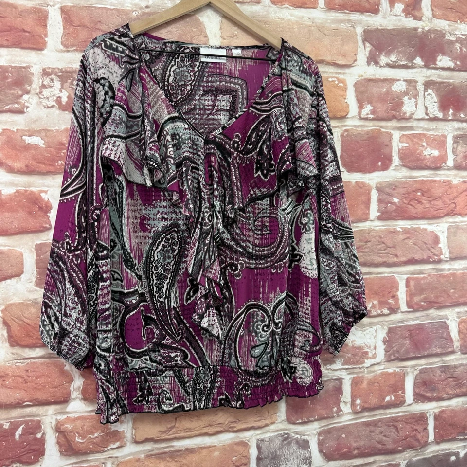 Camisa transparente Avenue Top para mujer 18/20 multicolor boho floral cachemira con volantes Foto 2 de 4