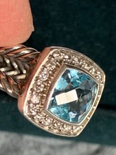 David Yurman 7MM Petite Albion Ring 925 size 7 Blue Topaz with Diamonds
