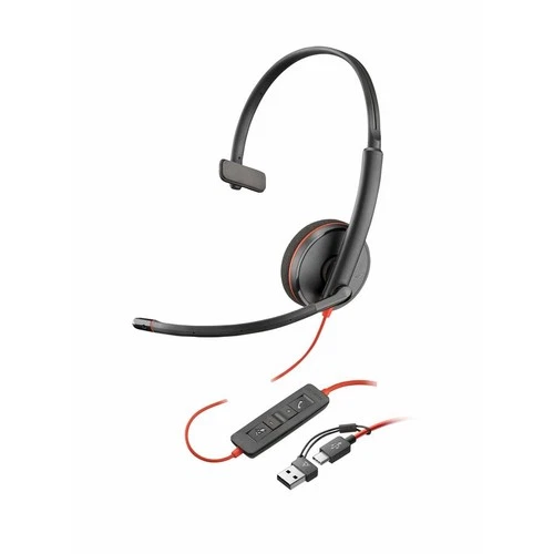 HP Poly 8X214AA Blackwire 3210 Monaural USB-C Headset +USBC/A Adapter
