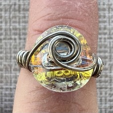 Silver Wire Wrapped Crystal Ring Size 5