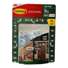 3M Command Damage Free Indoor/Outdoor Clear Light Clips, 36 Clips, 40 Strips 0.32 per strip