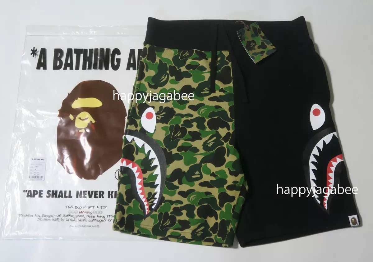 A BATHING APE Men's ABC CAMO SIDE SHARK SWEAT SHORTS Green/Blue/Pink  1I30153018