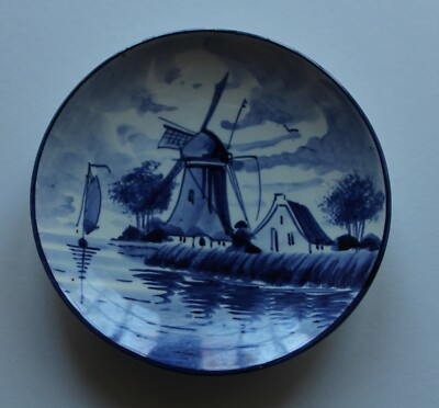 Delfts Holland Mini Teller   handbemalt blau & weiß Windmühle Szene Delfter