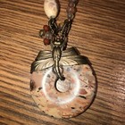 Stone Beads 18” Neckles With Gold Tone Fly Stone DISC PENDANT