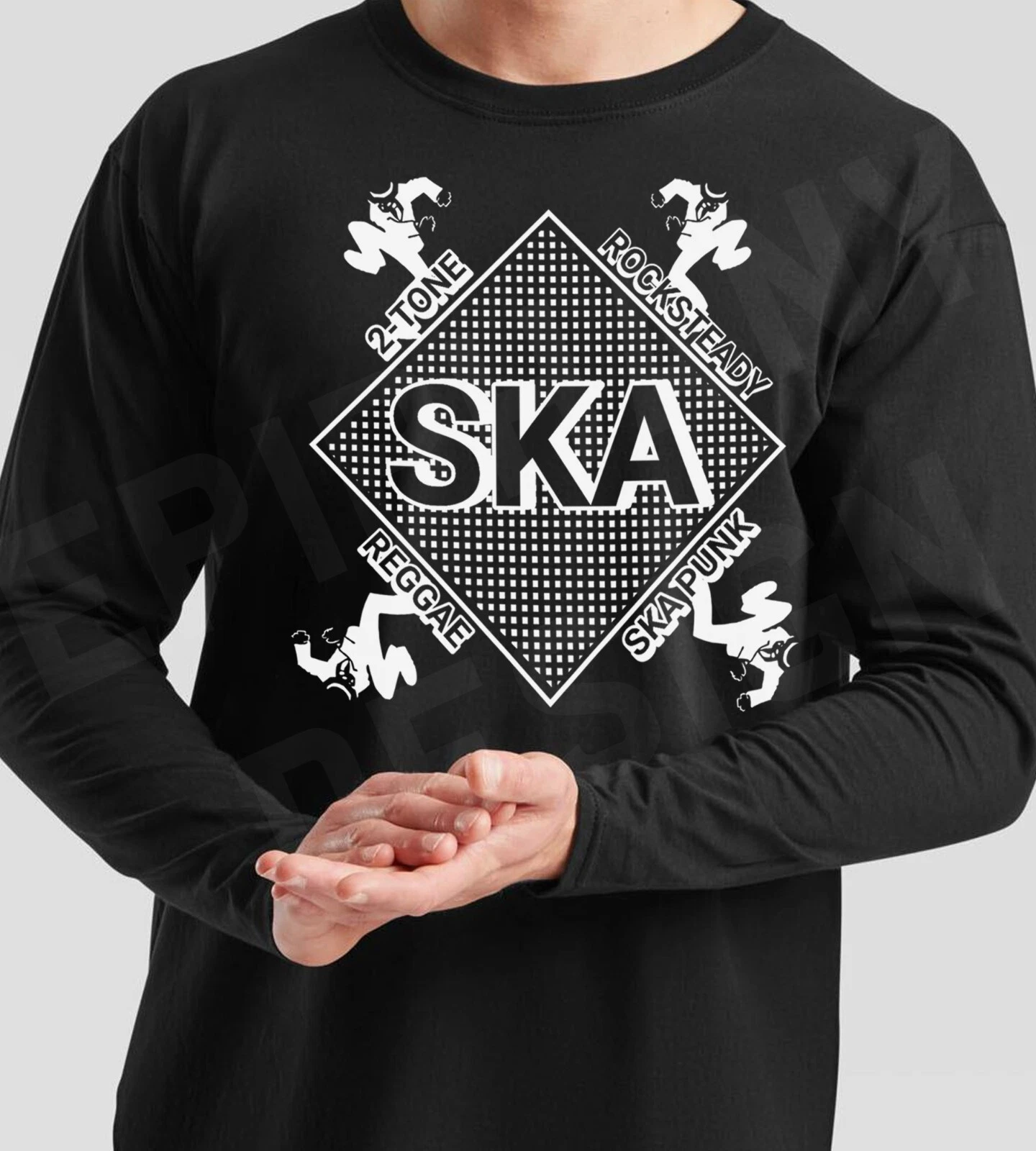 Ska Men's T-Shirt Long Sleeve 2-Tone The Specials 1970's Madness Beat Music