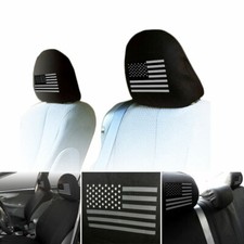 Car Truck SUV Seat Headrest Cover American Flag Design Universal Size Black 1PC