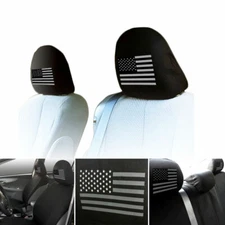 Car Truck SUV Seat Headrest Cover American Flag Design Universal Size Black 1PC