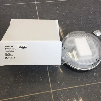 LOGIC BH-2S 2D 16W BLACK PRISMATIC ROUND FITTING IP65 COMPLETE WITH 2D16W ENERGY LAMP