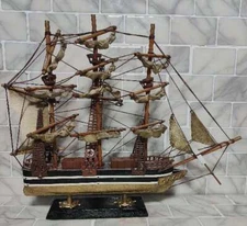 Vintage Model Cutty Sark Clipper Ship With Sails 14" Long 12" High Wooden