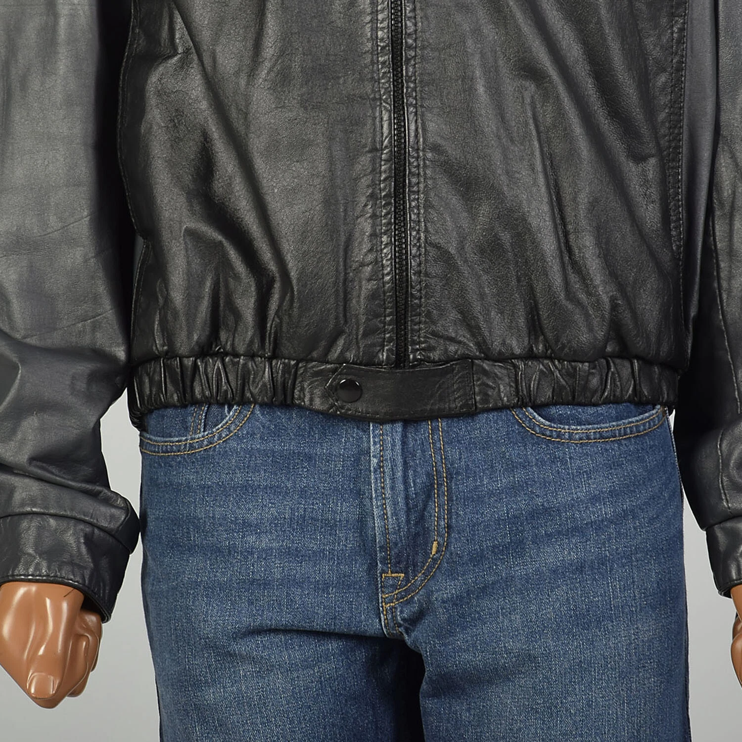  1980s two toned mandarin collar zip up elastic waist jacket