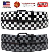 Racing Checkers Flag Bonded Leather Belt Multi Color Golf Baseball Softball
