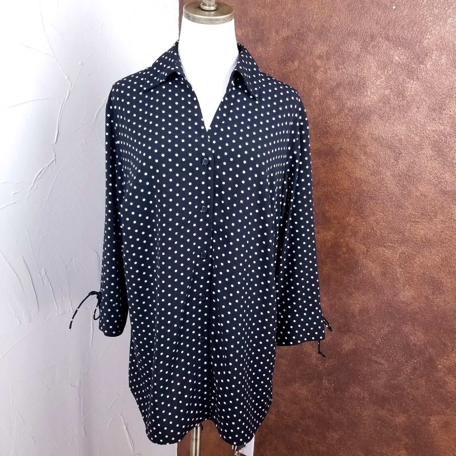Notations Button Down Shirt Plus Size 1X Black Wh… - image 1