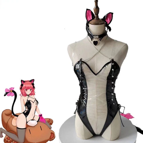 Sexy Lingerie Anime Bodysuit Uniform Cat Costume Cosplay Dress Leather Nightwear - Picture 6 of 17