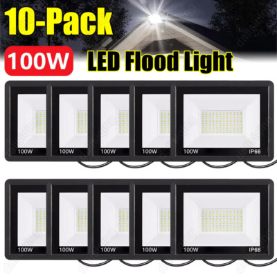 #ad 10Pack 100W LED Flood Light Garden Outdoor Lamp Yard Security Spotlight Fixtures $89.98