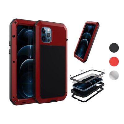 For iPhone 17 16 15 14 13 12 11 X 8 7 6 SE Metal Aluminum Shockproof Glass Case
