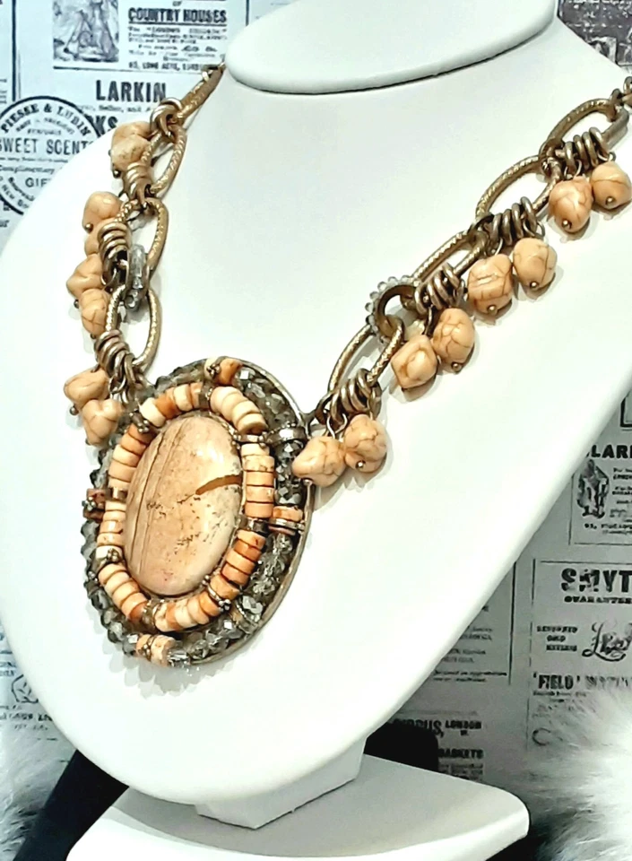 CHICO'S Fabulous Natural (Picture Jasper) Stone, 10"L Necklace+2"L Earrings  Jy3 - Image 3 of 4