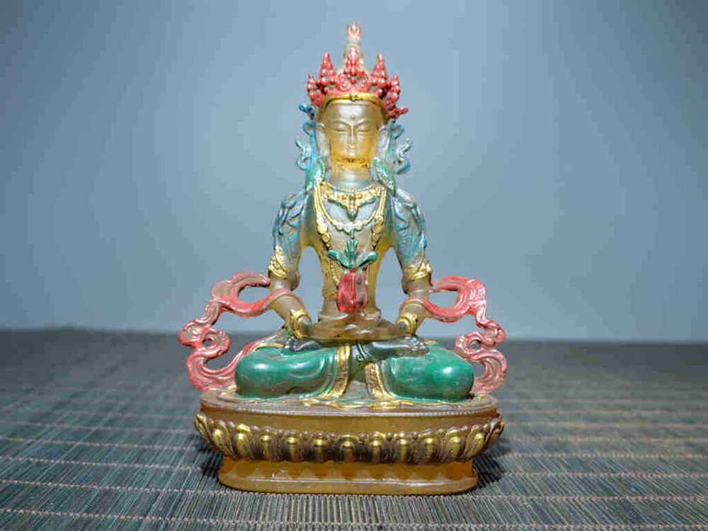 Chinese Old Beijing Glaze Handmade Exquisite Buddha Statue 9061
