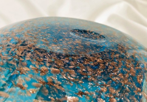 Vintage MURANO Art Glass Ashtray MCM Teal Blue and Gold ~ 3 pounds 15 ounces. - Picture 4 of 8
