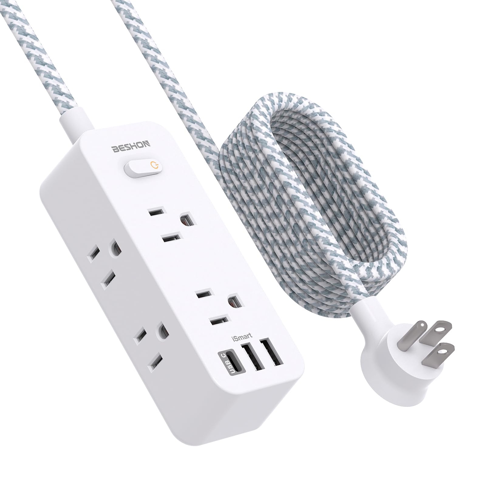 15FT Extension Cord Surge Protector with 6 Outlets and 3 USB Ports-image