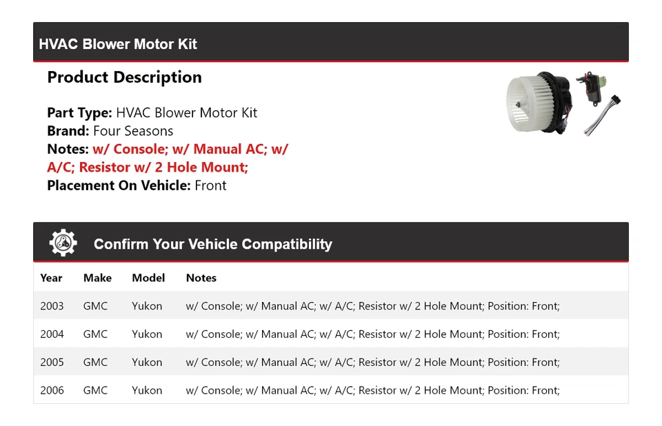 Kit de motor soplador delantero 4 estaciones 2004 2005 para GMC Yukon 2003-2006 Foto 2 de 4