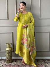 Women' s Viscose Chanderi Embroidery Kurta with Pant  Dupatta