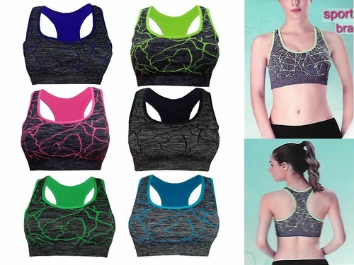 Womens Padded Sports Bra Ladies Crop Top Gym Yoga Workout Run Fitness Exercises - Picture 3 of 20