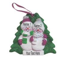 Snowman Family of 2 Couple Personalized Christmas Tree Ornament Holiday Gift