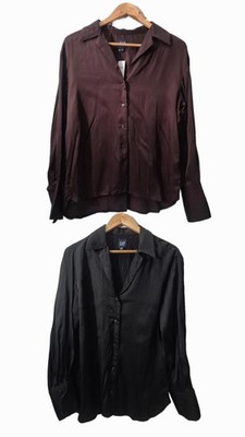Nwt Gap Ladies Lot Of 2 Long Sleeve Satin Silk Like Blouses Button Front Classic