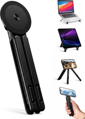 Magnetic Phone Stand & Foldable Laptop Riser, Matte Black Multi-Device Aluminum