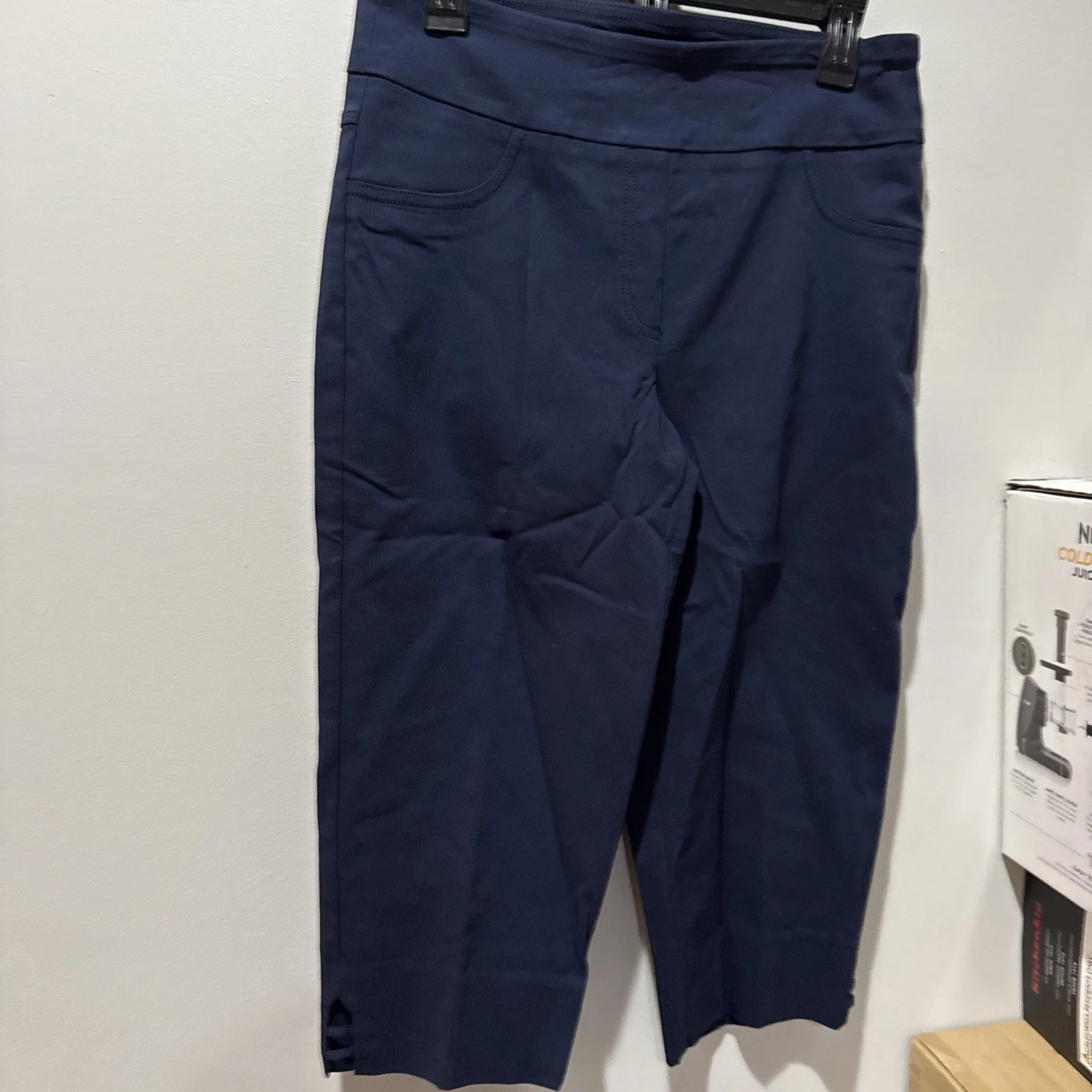 Ruby Rd Women Petite 12P Pull On Capri Ends Around Mid-Calf NavyBlue NWT MSRP$44