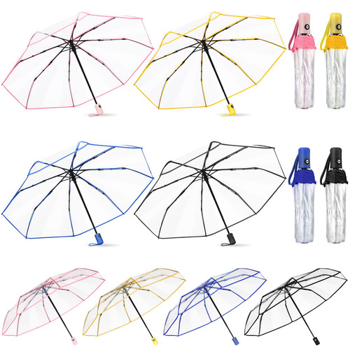 12 Pcs Transparent Folding Umbrella Full Automatic Clear Foldable Auto Open C...