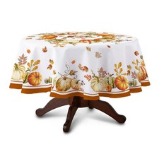 Fall Tablecloth Round, Thanksgiving Tablecloth Round With Fall Pumpkin Leaves...
