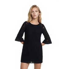New Vince Camuto Shift Dress Women's Size 14 Navy Blue Lace Bell Sleeve