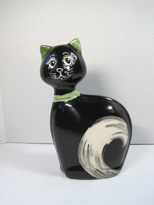 Turov Art Ceramics Handpainted Sitting Romanic Cat With Scarf Figurine 9'' Signed
